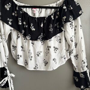 Floral Off-Shoulder Top - Black and White